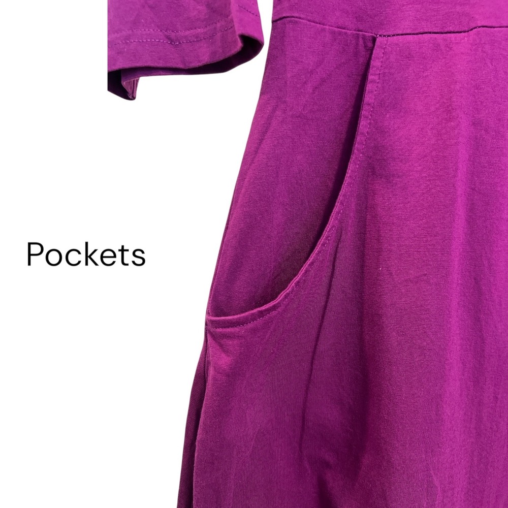 Svaha Organic Cotton Dress M Purple Plum Fit Flare Midi Pockets Cottagecore - Picture 6 of 8